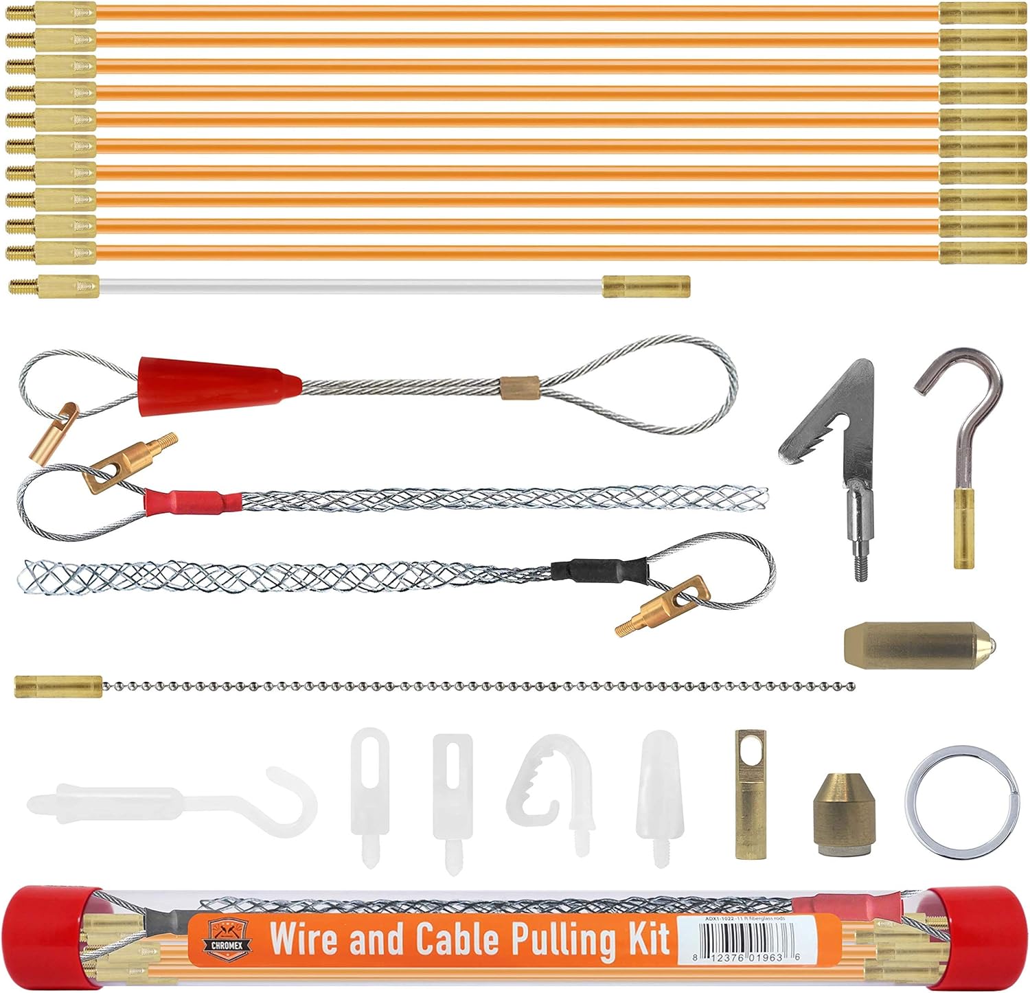 Chromex 11 Foot Wire and Cable Pulling Kit with 16 Accessories