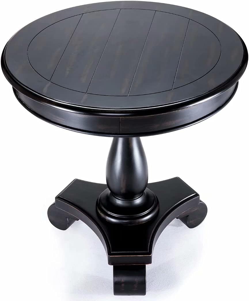 Mordent Fort Round End Table for Living Room and Bed Room, Small Wood Pedestal Side Table, Antique Black