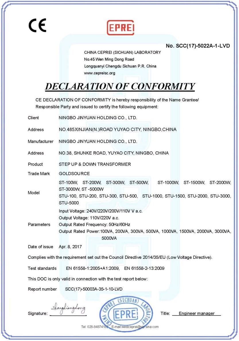 1000W ST-Pro Auto Step Up & Step Down Voltage Transformer Converter, Heavy-Duty AC 110/220V Converter with US Standard, Universal, Schuko AC Outlets & DC 5V USB Port by Goldsource [3-Year Warranty] Pack of 2