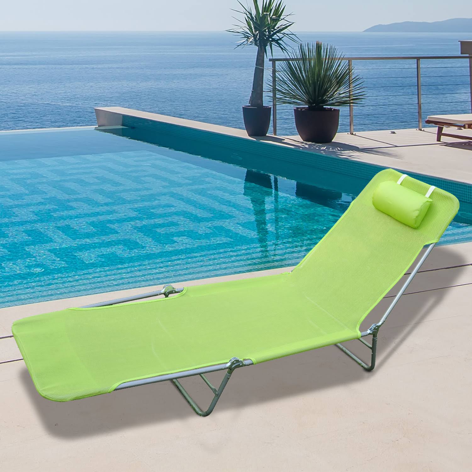 Outsunny Adjustable Reclining Beach Sun Lounge Chair - Green