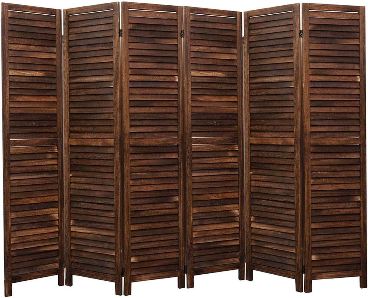 Legacy Decor 6 Panel Room Divider Full Length Wood Shutters Louver Wash White