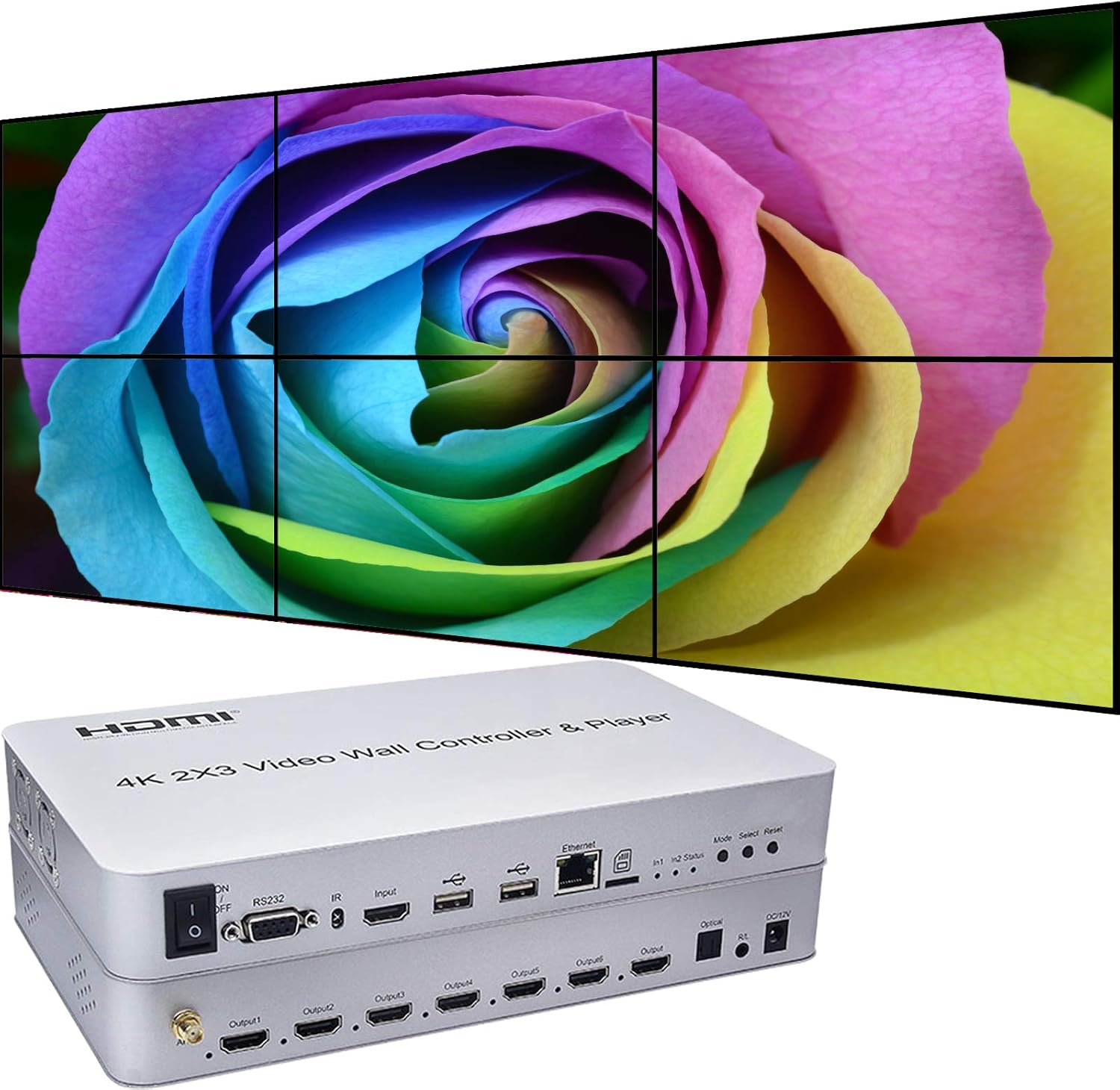 DEFACE Video Wall Controller & Player 2x3 4K 3840x2160@30Hz Processor HDMI 1.4 HDCP 1.4 Support 1x2,2x1,2x2,2x3 with 1 HDMI Input 6 HDMI Output