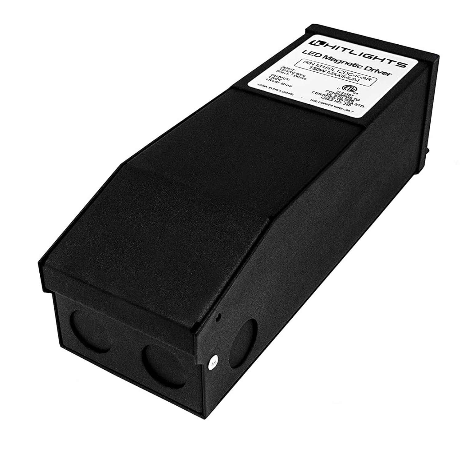 HitLights 150 Watt Dimmable LED Driver, 12V Magnetic LED Driver Transformer &ndash; 110V AC &ndash; 12V DC LED Transformer. Compatible with Lutron and Leviton for LED Strip Lights, Constant Voltage LED Products