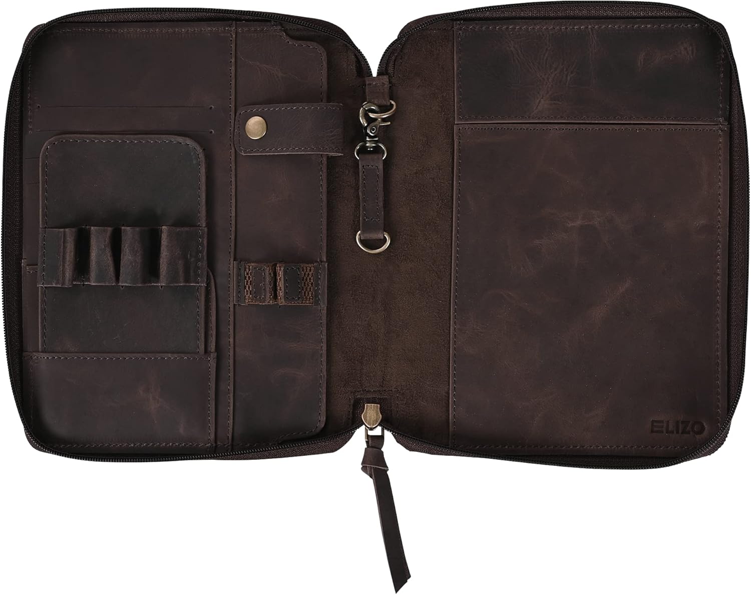 Leather Portfolio for Men A5 Leather Padfolio - Leather Binder Notebook Cover Holder Small Leather Business Portfolio Organizer Portfolio Folder Zipper Binder Business Card Holder, Pen Holder Pack of 2