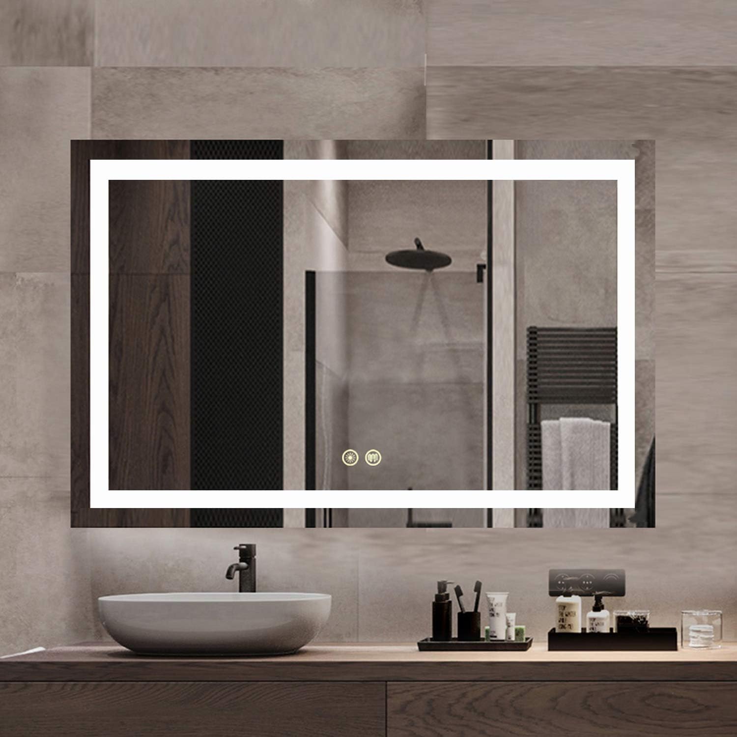 MAIHAUZ 60x40Inch Dimmer +Defogger LED Lighted Bathroom Mirror Wall Mounted IP44 Waterproof White CRI>90 Vertical& Horizontal(ACE 60x40Inch)