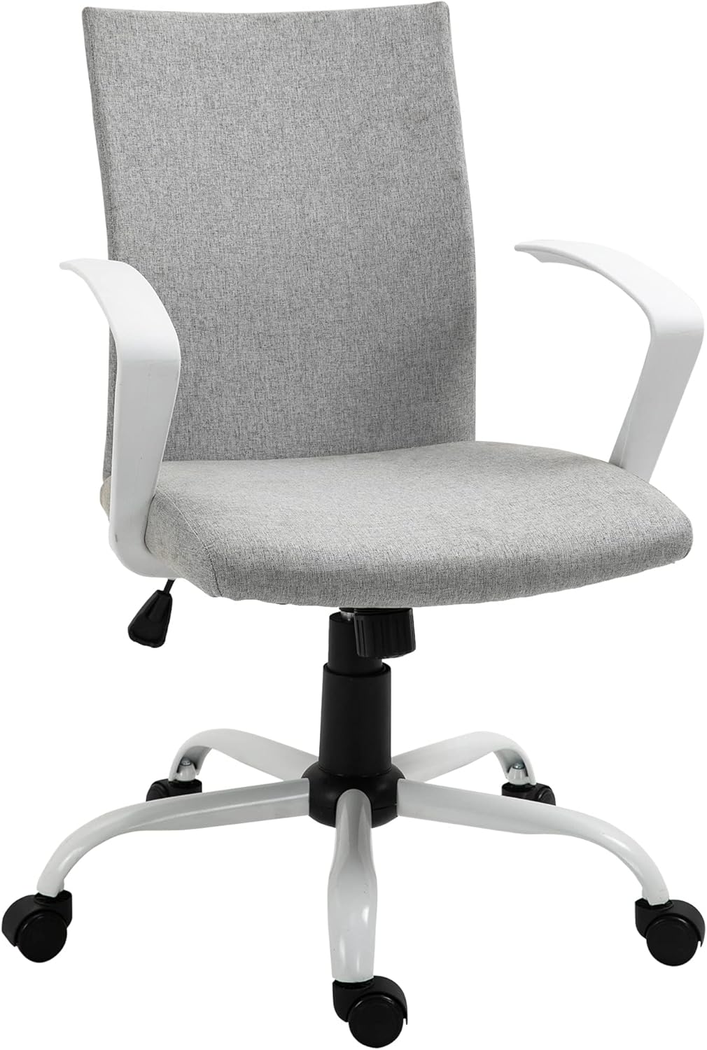 Vinsetto Office Chair Ergonomic Mid Back Swivel Linen Chair with Adjustable Height, Wheels, Raised Armrests and Rocking Function, Dark Grey