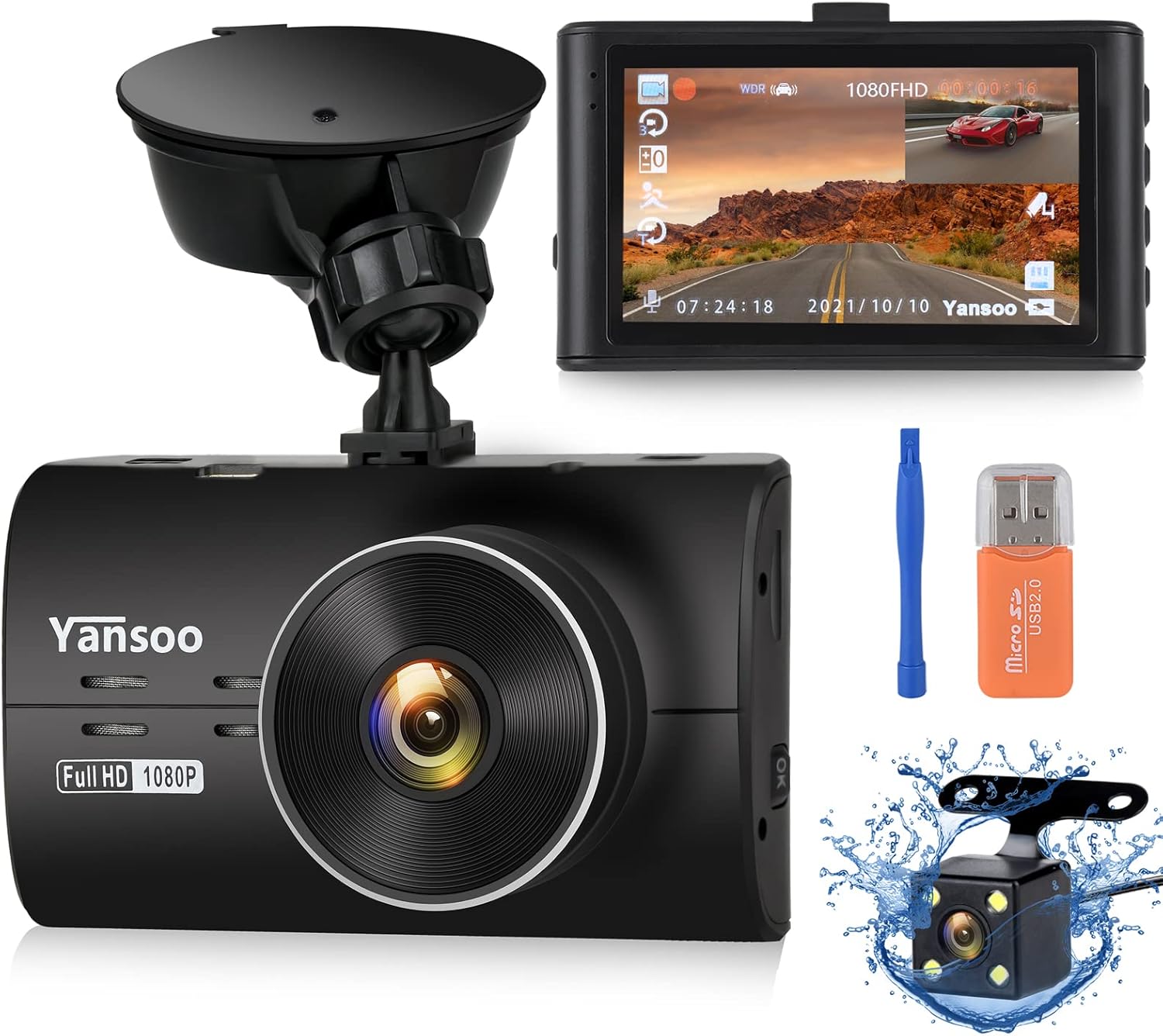 Yansoo Dash Cam Front and Rear 1080P FHD DVR Car Camera 3