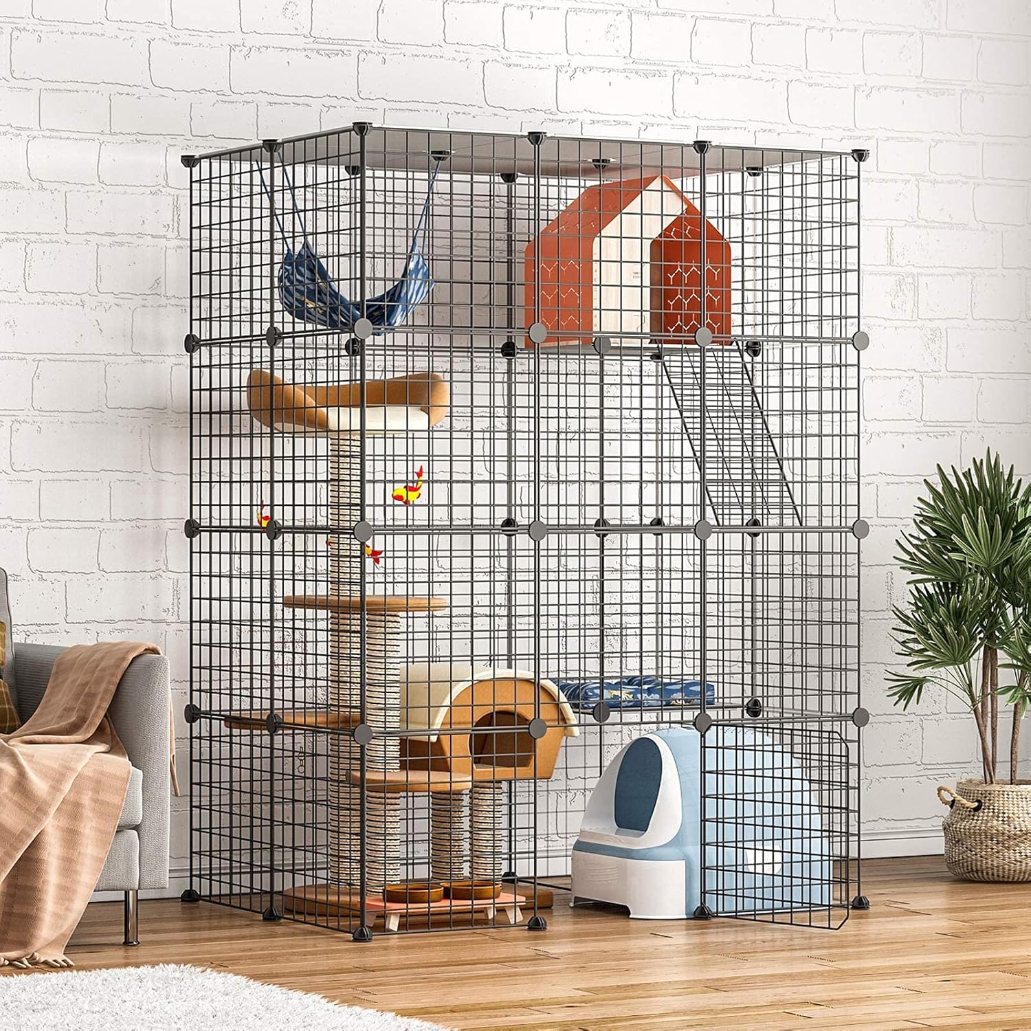 Eiiel Large Cat Cage Indoor DIY Cat Playpen Detachable Metal Wire Kennels Crate 2x3x4 Large Exercise Place Ideal for 1-3 Cat&hellip;