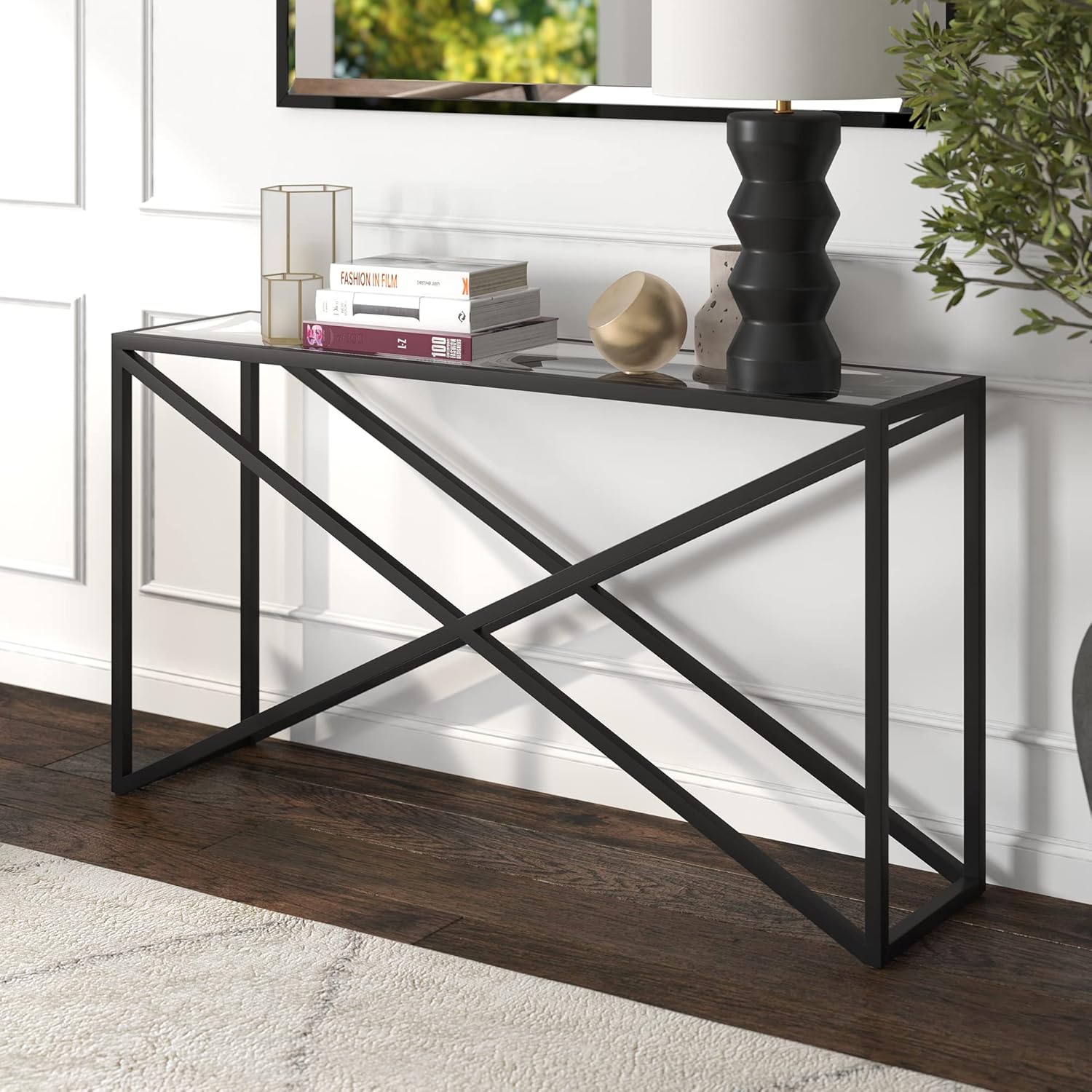 Henn&Hart Calix Console Table, 55'', Blackened Bronze