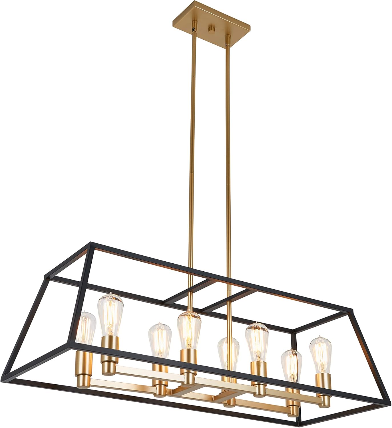Artika CAR15-ON Carter Square 4 Pendant Light Fixture, Kitchen Island Chandelier, with a Steel Black and Gold Finish
