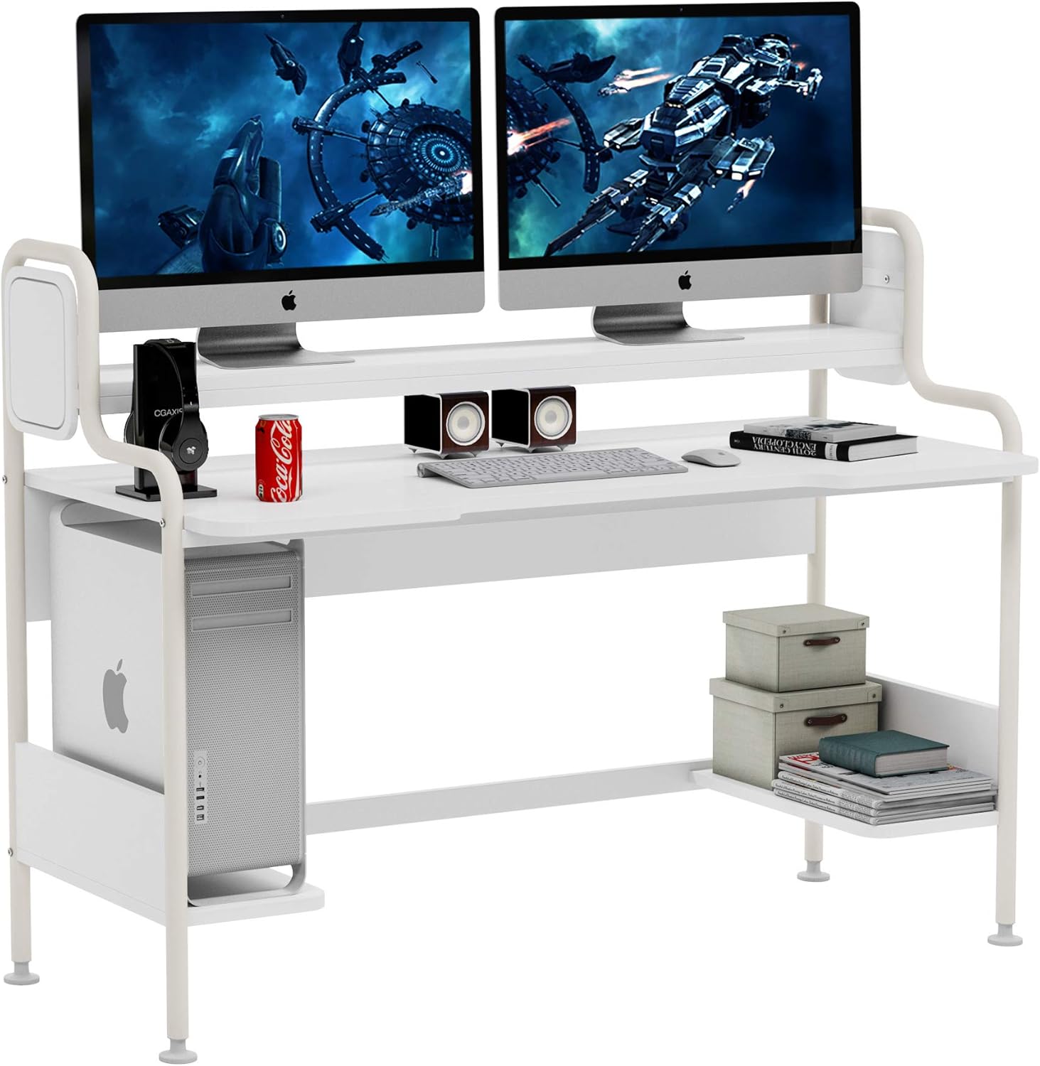 Tribesigns 55-Inch Computer Desk with Monitor Shelf, Large Gaming Desk with Hutch and Storage Shelves, Studio Workstation Desk Studying Writing Table for Home Office (Black)