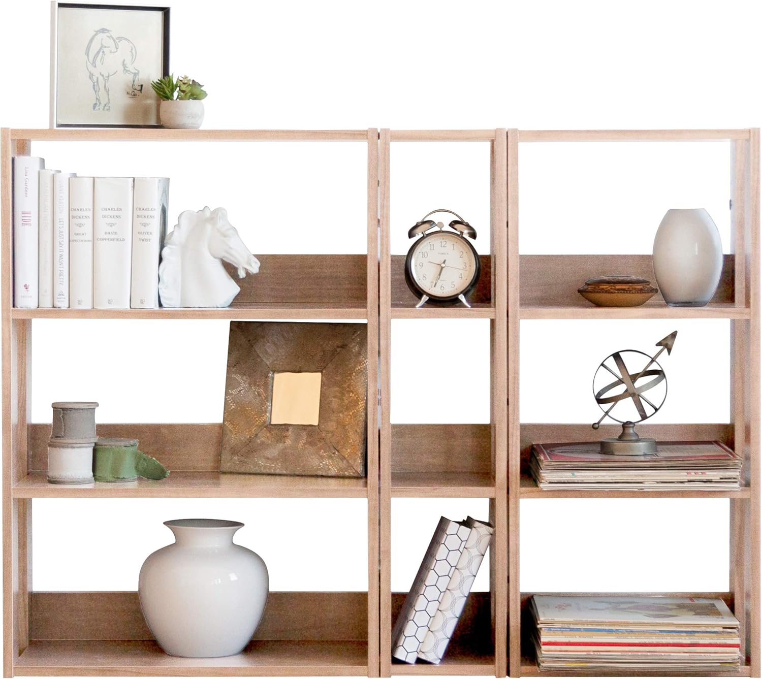 IRIS USA OWR-600N 3-Shelf Wide Open Wood Shelving Unit, Natural Pack of 2