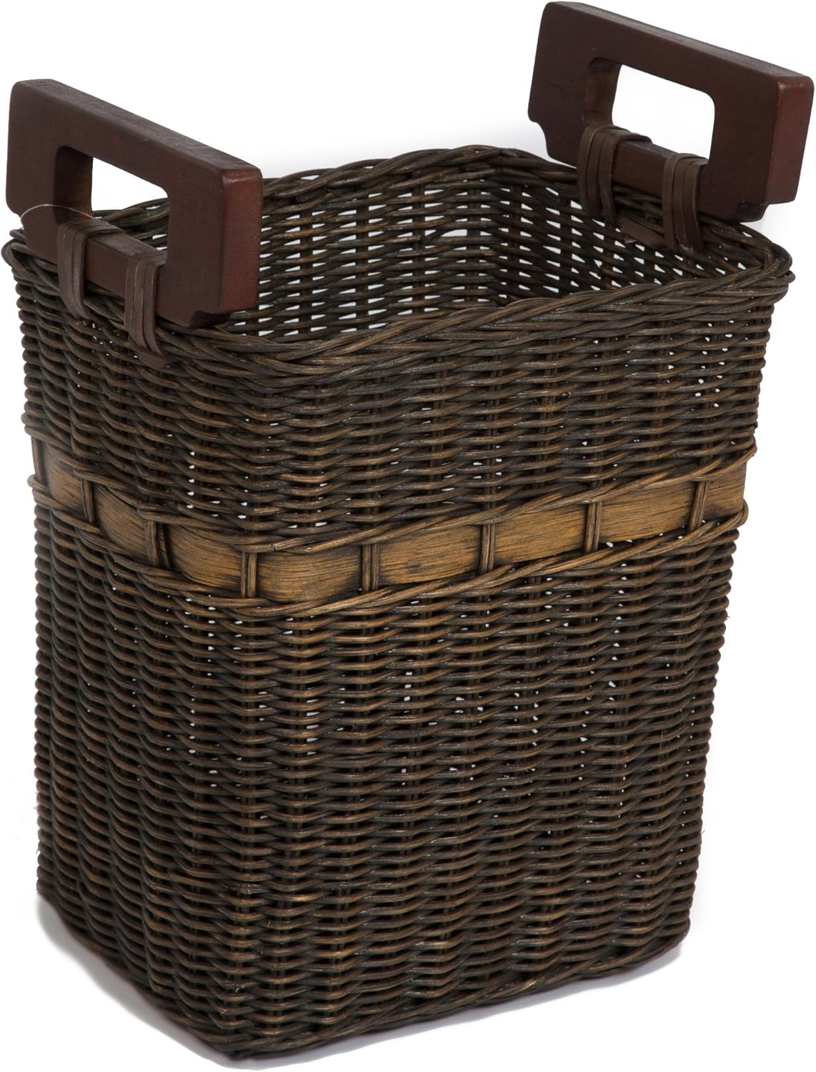 The Basket Lady World's Smartest Wicker Waste Basket, 10 in L x 8.5 in W x 14.5 in H, Antique Walnut Brown Pack of 2