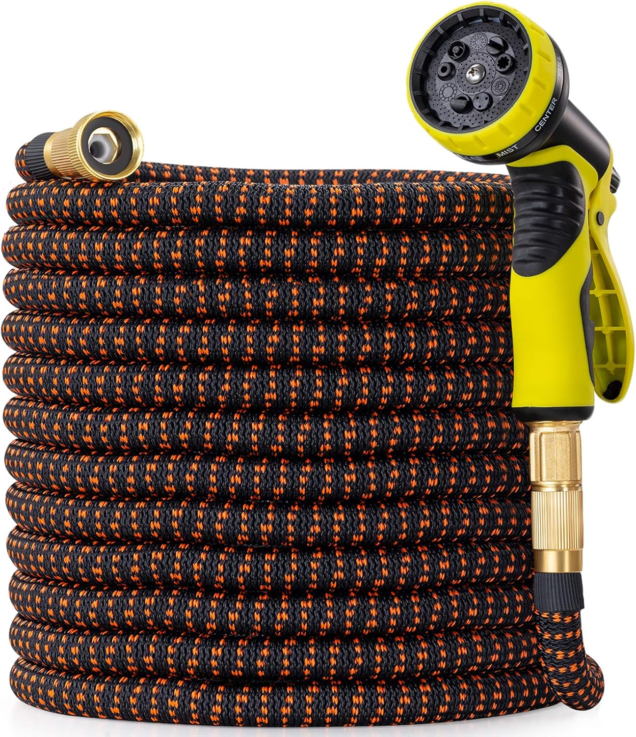 100 ft Garden Hose with 9 Function Nozzle, New Expandable Water Hose with Durable Retractable Latex and Fabric, Solid Brass Fittings, Kink Free Lightweight Flexible Hose Pipe for Gardening, Washing Pack of 2