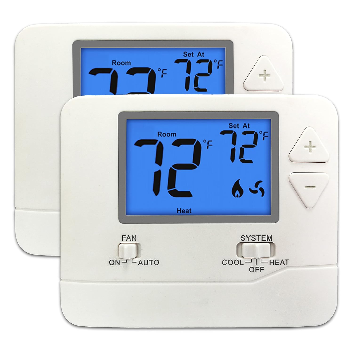 2PK - ELECTECK Digital Thermostat with Large LCD Display, Non-Programmable, Compatible with Single Stage Electrical and Gas/Oil System, Up to 1 Heat/1 Cool, White Pack of 2