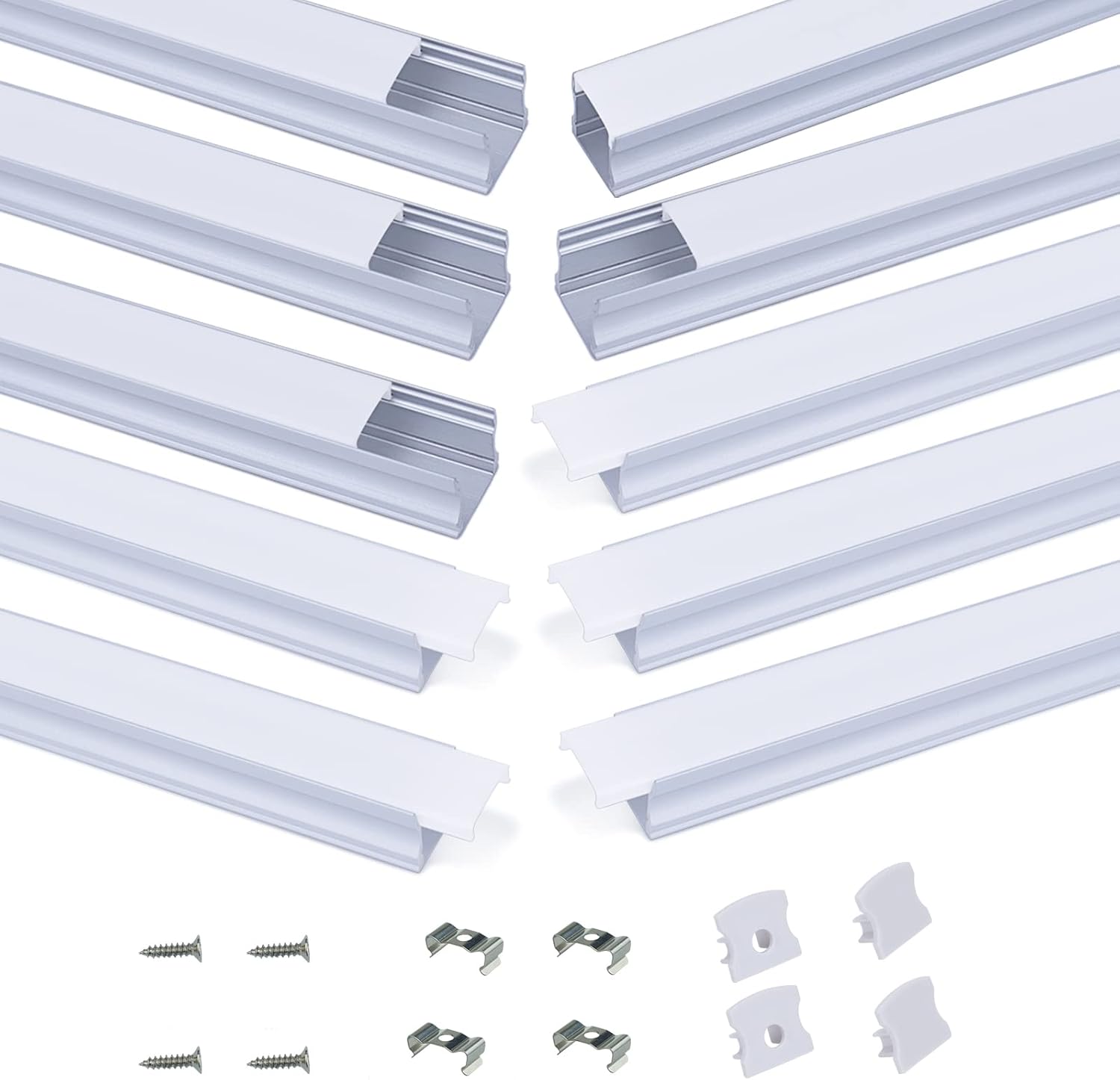 Muzata 10Pack 6.6FT/2M Spotless LED Channel System with Milky White Frosted Diffuser,Silver Deep Aluminum Profile Housing Track for Strip Tape Light U101 2M WW,LU2 LN1 LW1