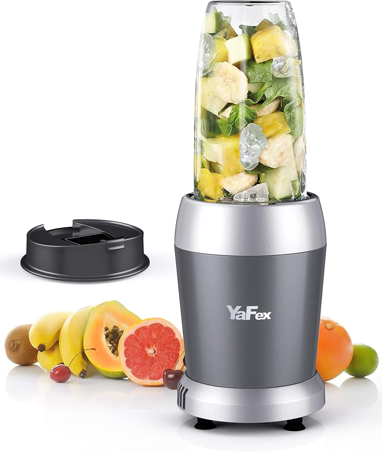 YaFex 700W Personal Blender, Blender for Shakes and Smoothies, 6-Blade Smoothie Blender for Frozen Fruit and Ice, with 1 28 Oz Travel Bottle, 1 To-Go Lid, BPA Free & Dishwasher Safe (Gray/Silver) Pack of 2