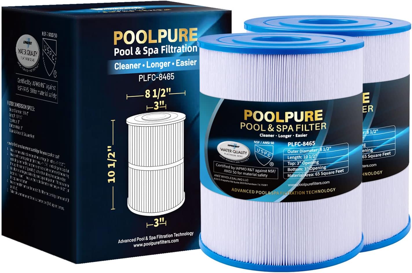 POOLPURE C-8465 Spa Filter Replaces Watkins 31114, Pleatco PWK65, Filbur FC-3960, 71827, 71828, Watkins 65 sq.ft Tiger River Spa Filter 2 Pack