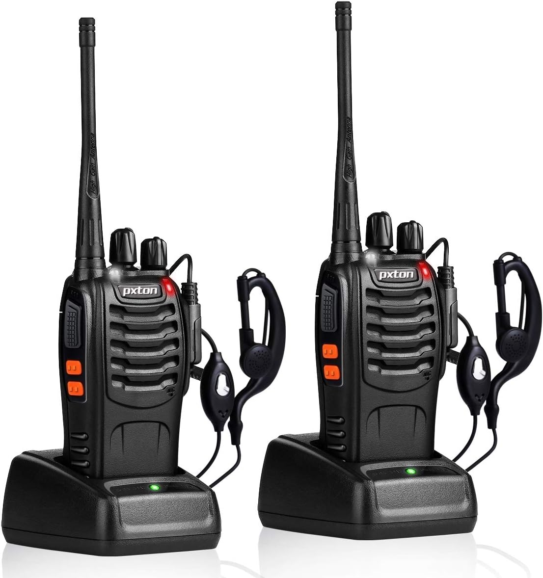 pxton Walkie Talkies Rechargeable Long Range Two-Way Radios with Earpieces,2-Way Radios UHF Handheld Transceiver Walky Talky with Flashlight Li-ion Battery and Charger（2 Pack）