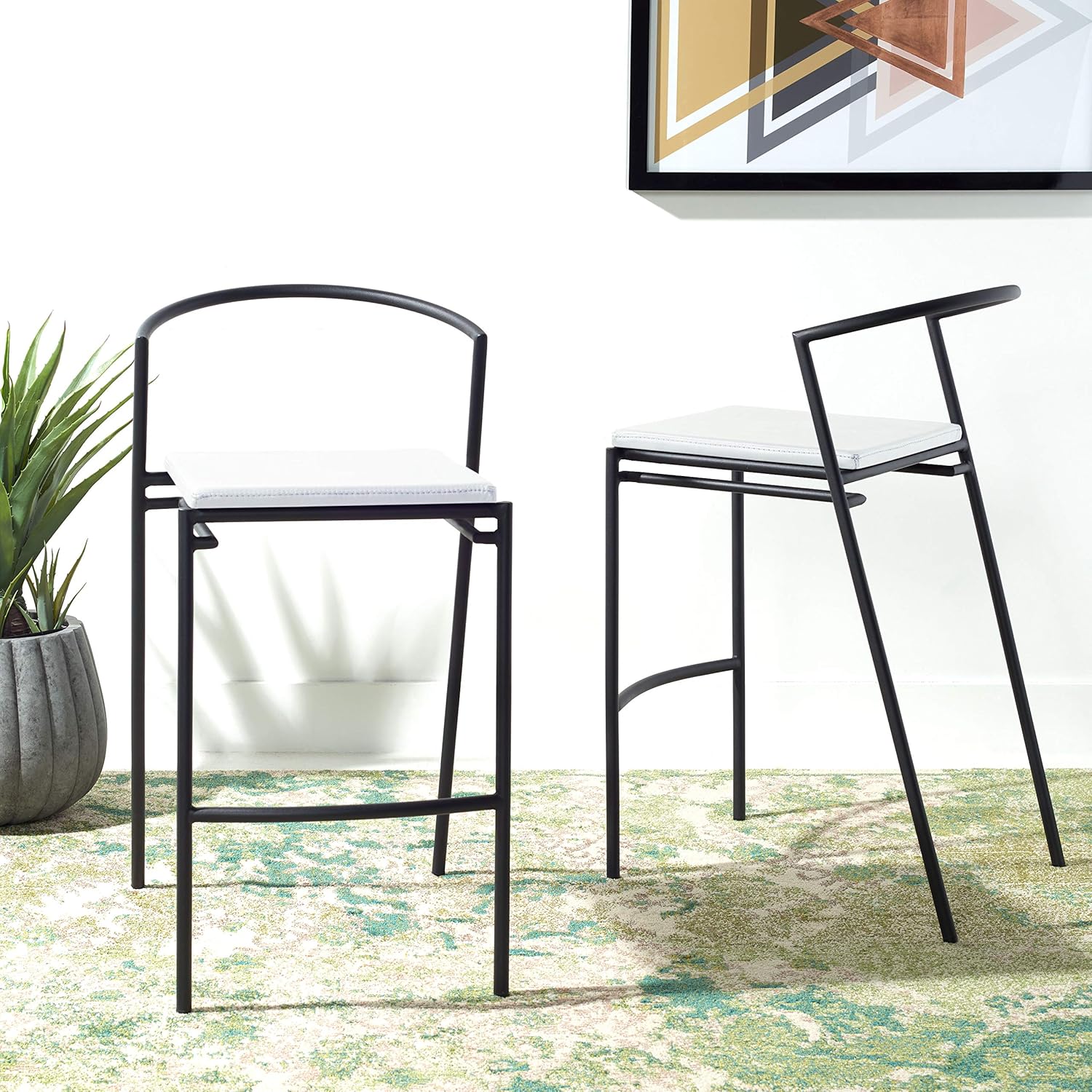 Safavieh Home Collection Knightley Black Faux Leather 26-inch Counter Stool (Set of 2)