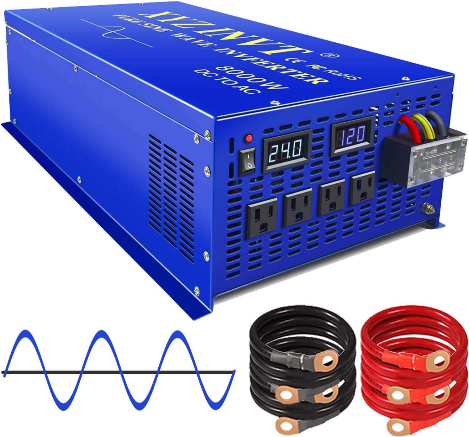 XYZ INVT 8000w Power Inverter Pure Sine Wave Inverter 24v dc to ac 110v 120v Peak 16000w Heavy Duty for Off Grid Solar Power System Home Emergency (8000w24v)