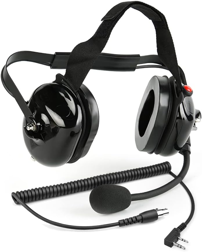 Behind The Head Two Way Radio Headset with Noise Cancelling Mic and 3.5mm Input Jack, Comfortable Gel Ear Seals, Includes Coil Cord Cable