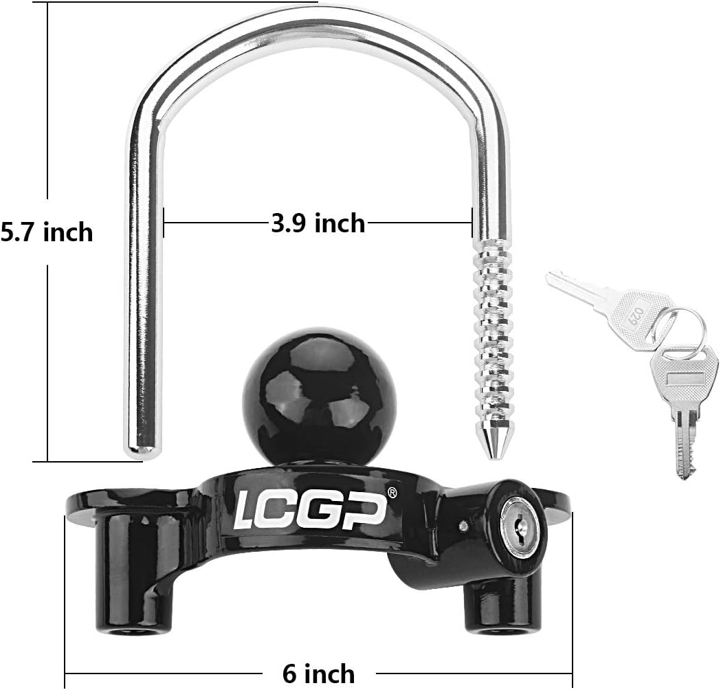 LCGP Black Trailer Hitch Coupler Lock with 2 Keys, Universal Coupler Lock, Adjustable Storage Security, Heavy-Duty Steel.