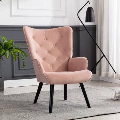 Bradon 27.5x22 Wide Tufted Velvet Wingback Chair Rosdorf Park Fabric: Pink Velvet