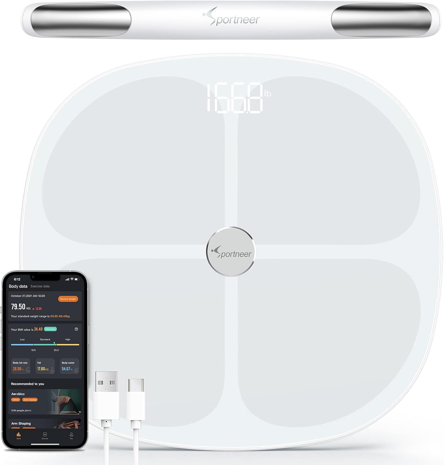 Sportneer Smart Body Fat Scale with 8 Electrodes, Bluetooth & Wi-Fi, Accurate Digital Scales for Body Fat, Water, Weight, BMI, Body Composition Monitor Health Analyzer, White Pack of 2