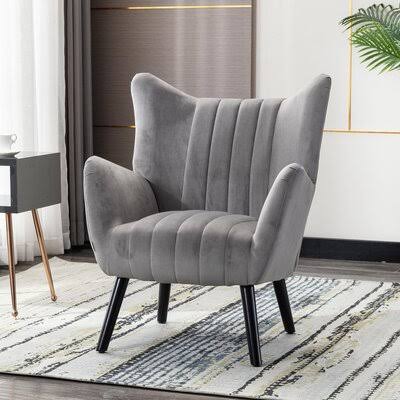 Accent Armchair Living Room Chair Red Barrel Studio Fabric: Gray Velvet