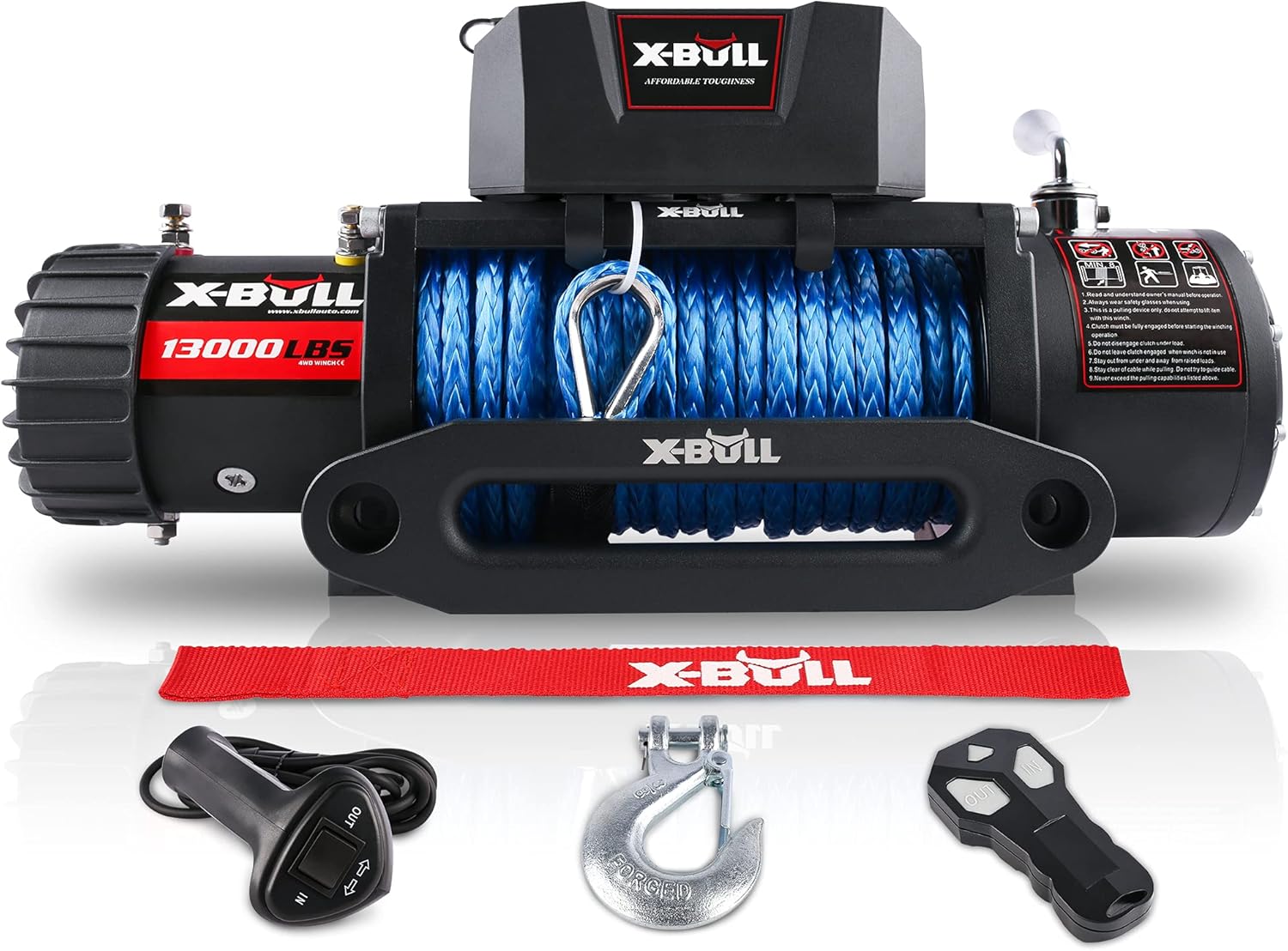 X-BULL 12V Synthetic Rope Winch-13500 lb. Load Capacity Electric Winch Kit,Waterproof IP66 Electric Winch with Hawse Fairlead, with Wireless Handheld Remote and Corded Control Recovery