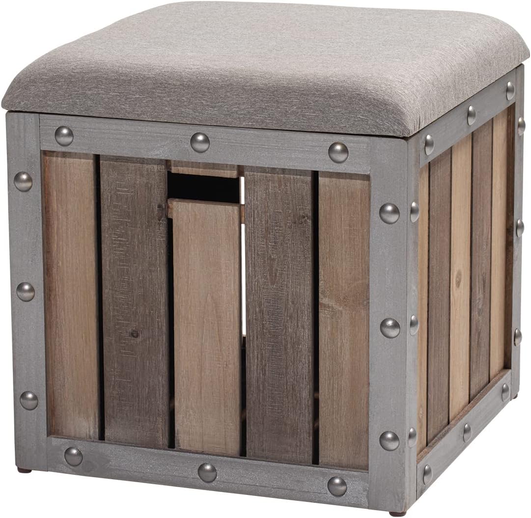 HOMPUS Storage Ottoman Cube Foot Rest Stool 18 Inches Footrest Stroage Chest with Linen-Look Fabric Seat and Wood Legs, Space-Saving Toy Box for Living Room and Bedroom