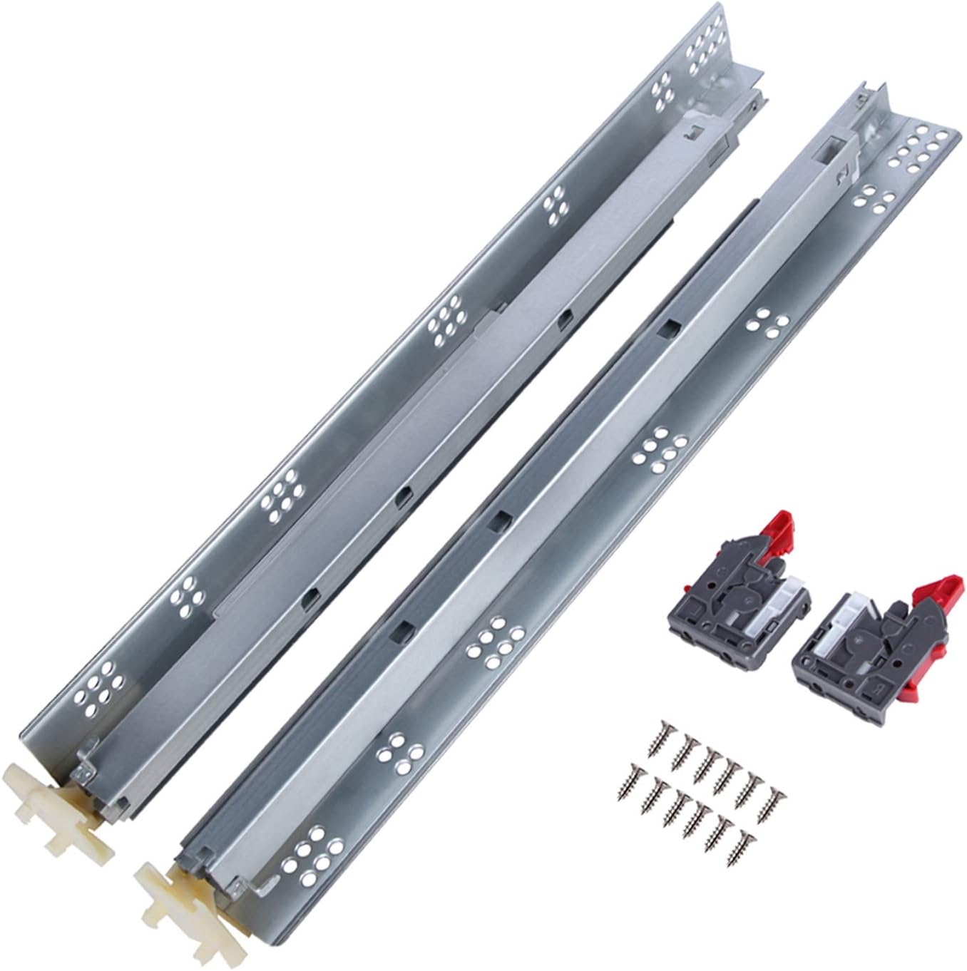 10 Pairs Self Soft Close Under/Bottom Rear Mounting Drawer Slides 21 inch Concealed Drawer Runners;Locking Devices;Rear Mounting Brackets;Screws and Instructions