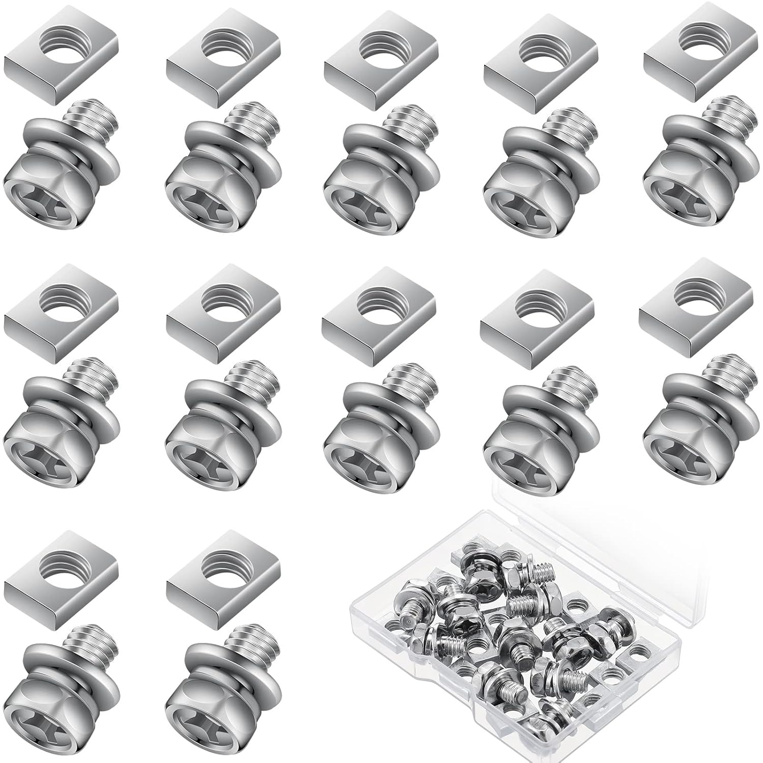24 Pack Motorcycle Battery Terminal Nuts and Bolt Kit M6 X10mm Bolt Square Nut Kit Stainless Steel Motorcycle Battery Screw and Nut for ATV Bike Scooter