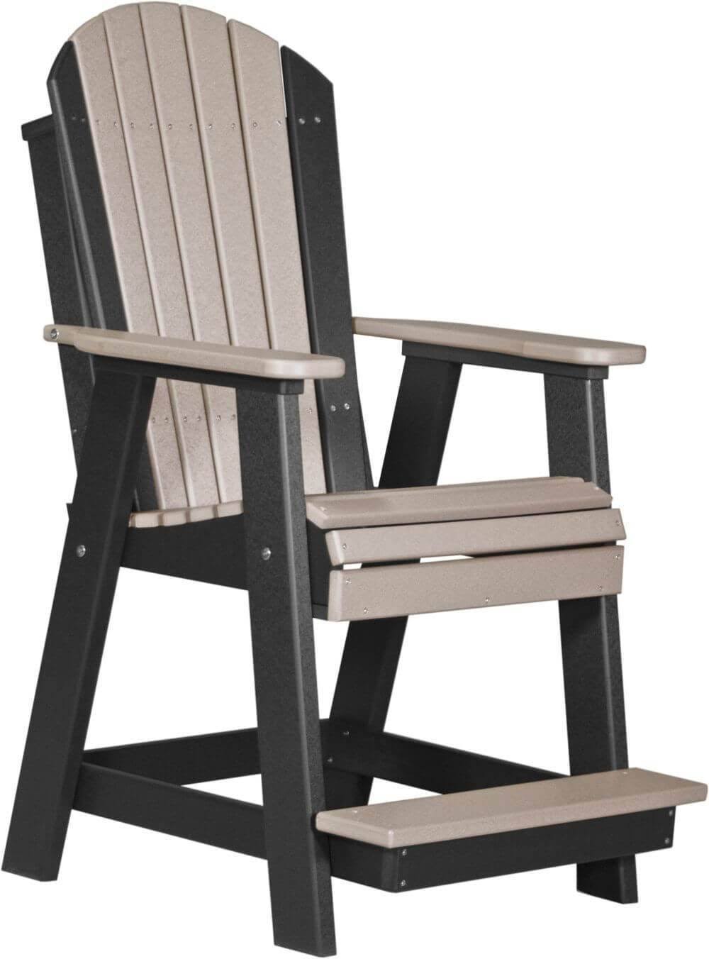 LuxCraft Recycled Plastic Adirondack Balcony Chair-Weatherwood on Black