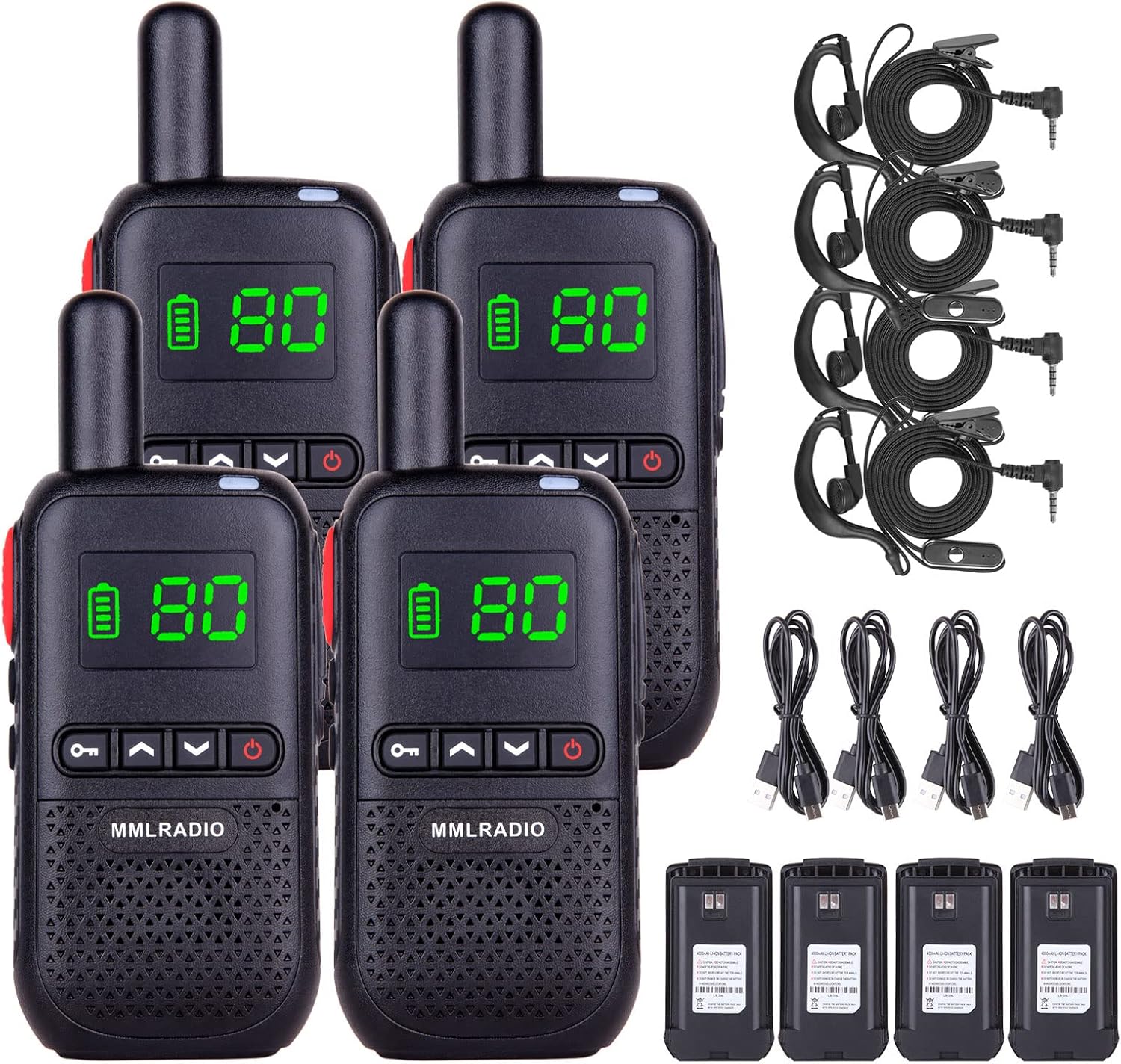 MMLRADIO Two Way Radio JC-737 22 Channels Walkie Talkies for Adults USB Charging Two Way Radios Rechargeable Walkie Talkies with Hidden Built-in Display and Earpieces(4 Pack)