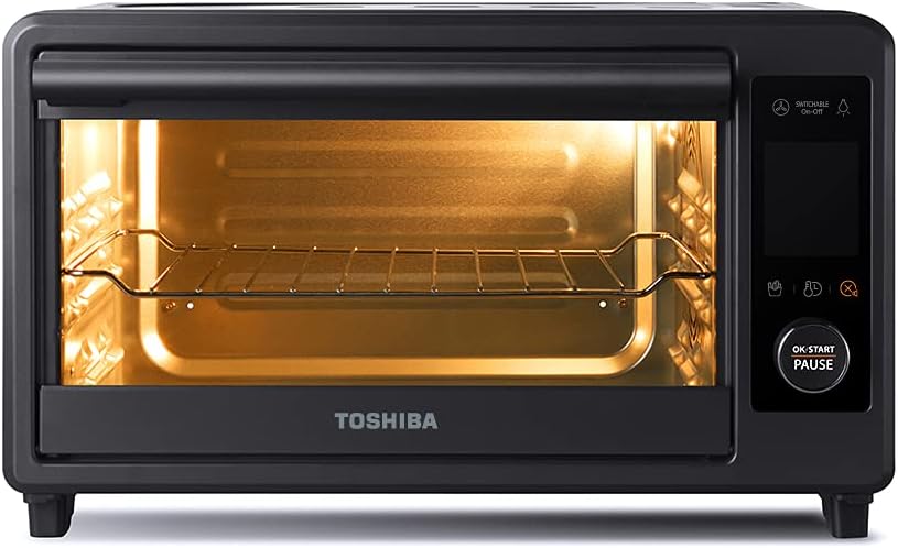 Toshiba TL2-AC25CZA(GR) Air Fryer Toaster Oven, 6-in-1 Digital Convection Oven for 9 Cooking Presets, 6-Slice Bread/12-Inch Pizza, 1750W, Charcoal Grey