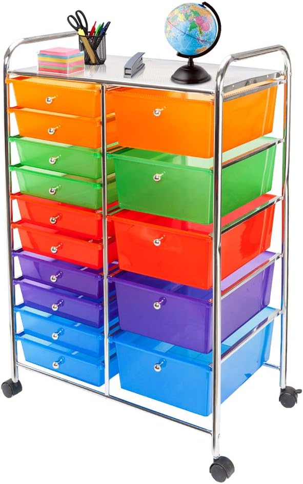 TUFFIOM 15-Drawer Rolling Cart with Drawers, Organizer Cart Tool Cart with Drawers Rolling Storage Drawer Cart, Scrapbook Storage Cart Art Storage Cart Home Office School Storage Cart(Black) Pack of 2