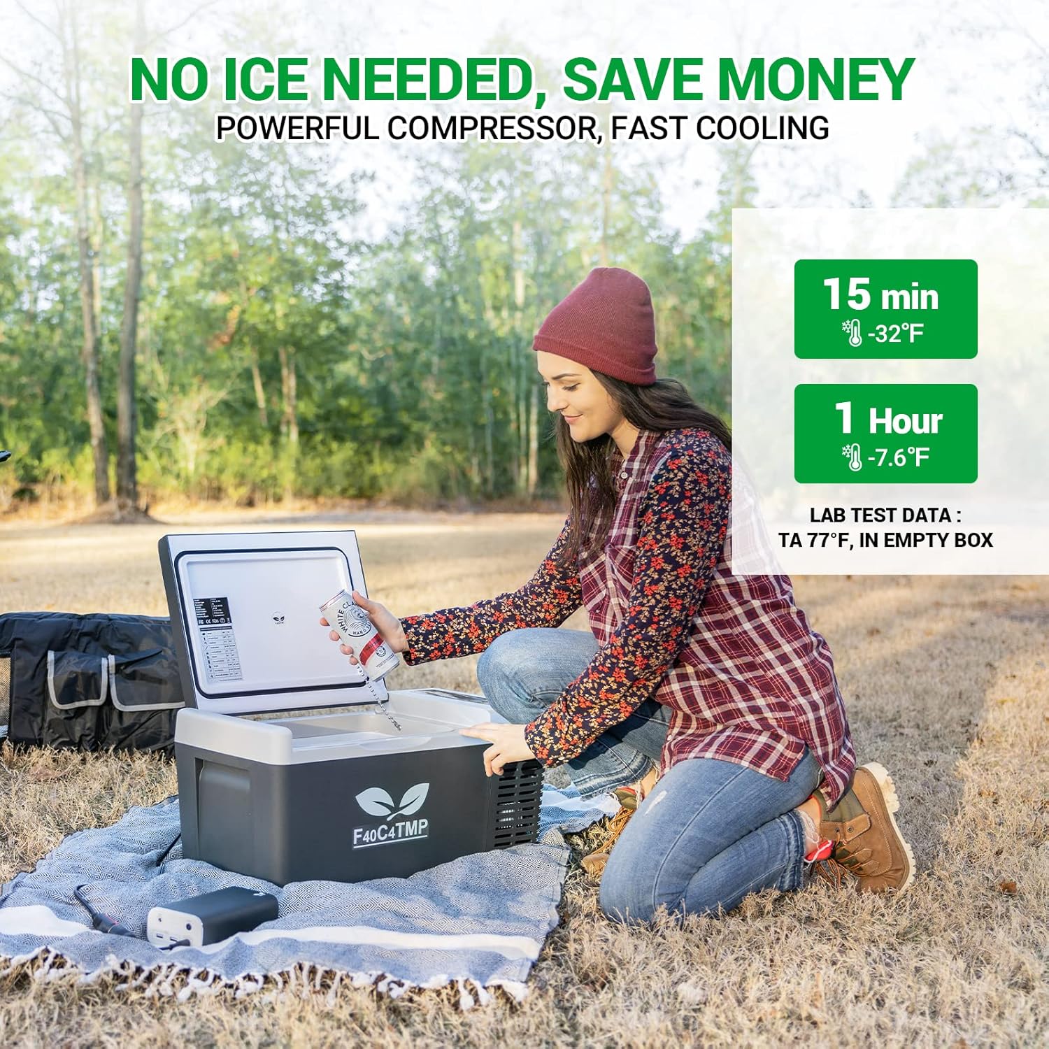 F40C4TMP Portable Refrigerator 20 Quart 12 Volt Freezer (-7.6℉~50℉) 18L Car Fridge With Compressor 110-240V AC For Camping, Truck, RV, Travel, Boat and Home Use