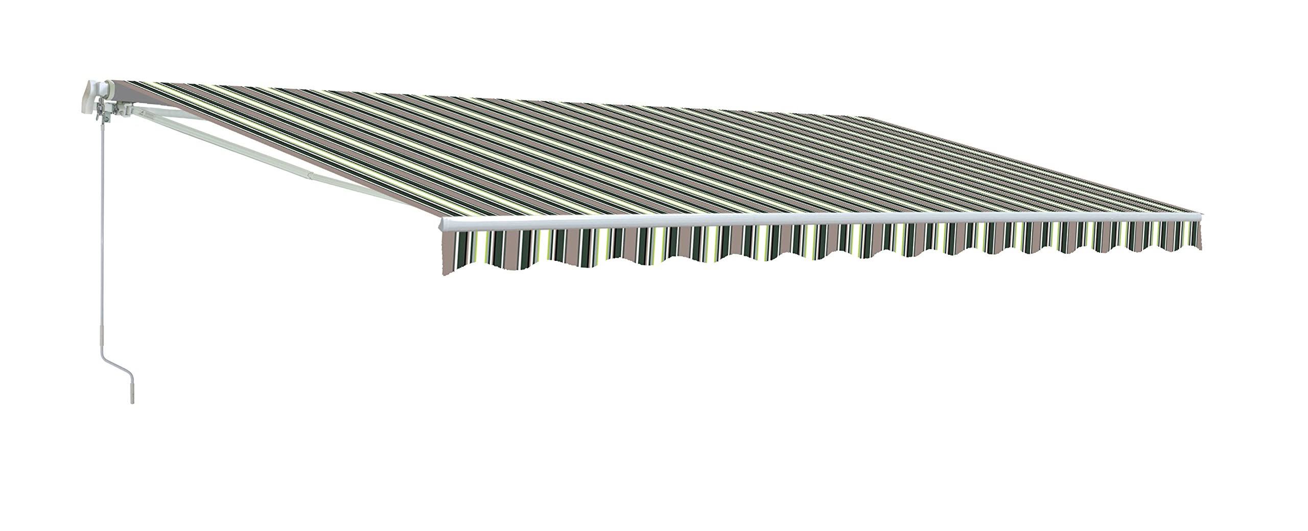Aleko AW12X10MSTRGR58 Retractable Patio Awning 12& x 10& Multistripes Green