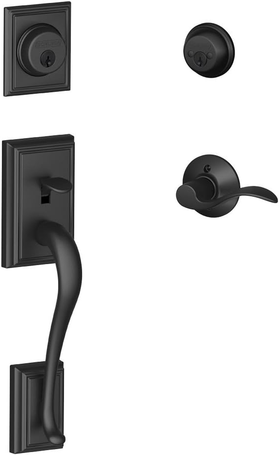 Schlage F62-ADD-ACC-LH Addison Double Cylinder Handleset with Left Handed Interi, Matte Black
