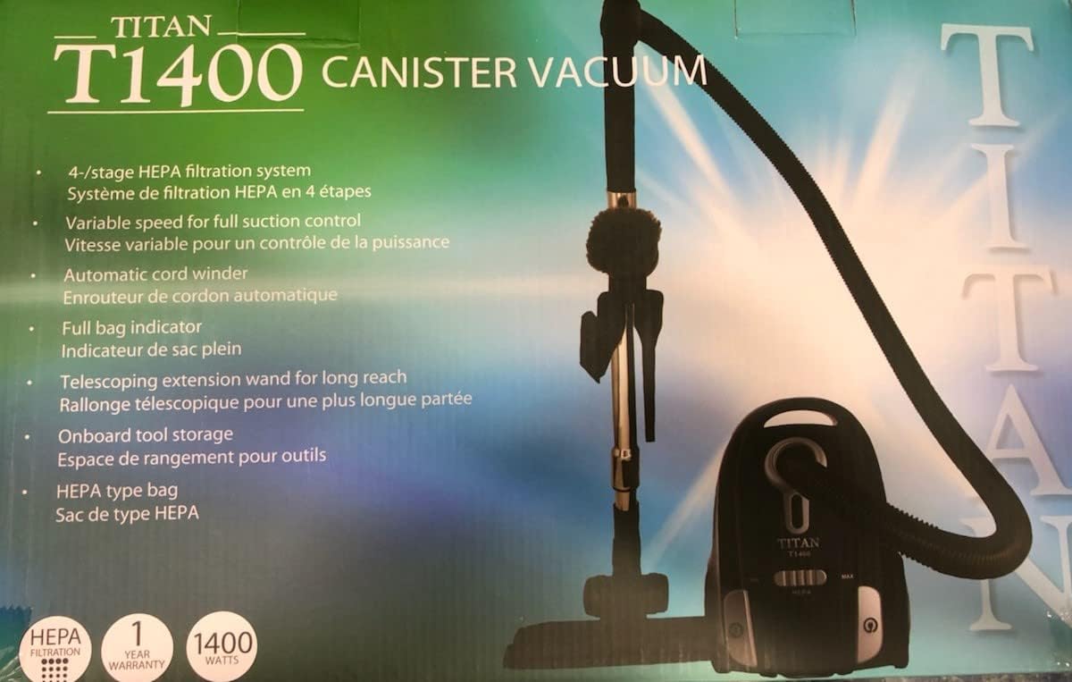 Generic Titan T1400 Compact Canister Vacuum Cleaner w/Cord Reel, Black