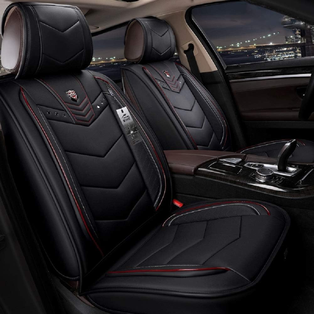 OUTOS Luxury Leather ZFL Auto Car Seat Covers 5 Seats Full Set Universal Fit (Black)