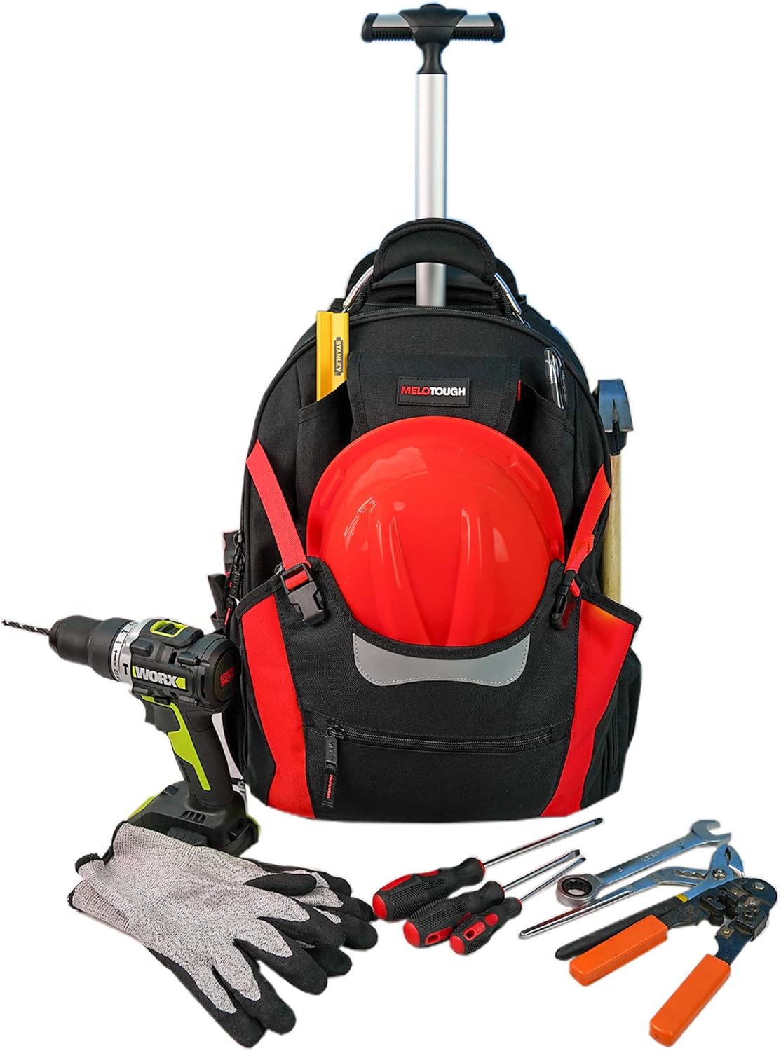 MELOTOUGH Wheeled Rolling Tool Bag Heavy Duty Tool Backpack Tool Organizer Bag for Electrician , Carpenter , HVAC ,Welder (Yellow)