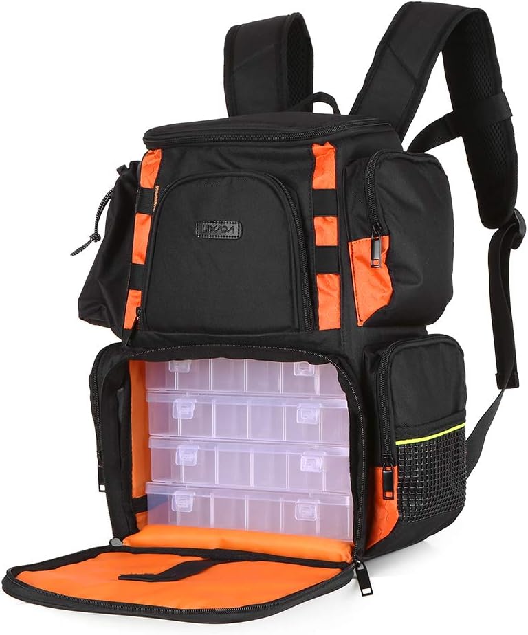 Lixada Fishing Tackle Backpack Multifunctional Fishing Tackle Utility Bag Large Waterproof Tackle Bag Storage with 4 Trays Tackle Box