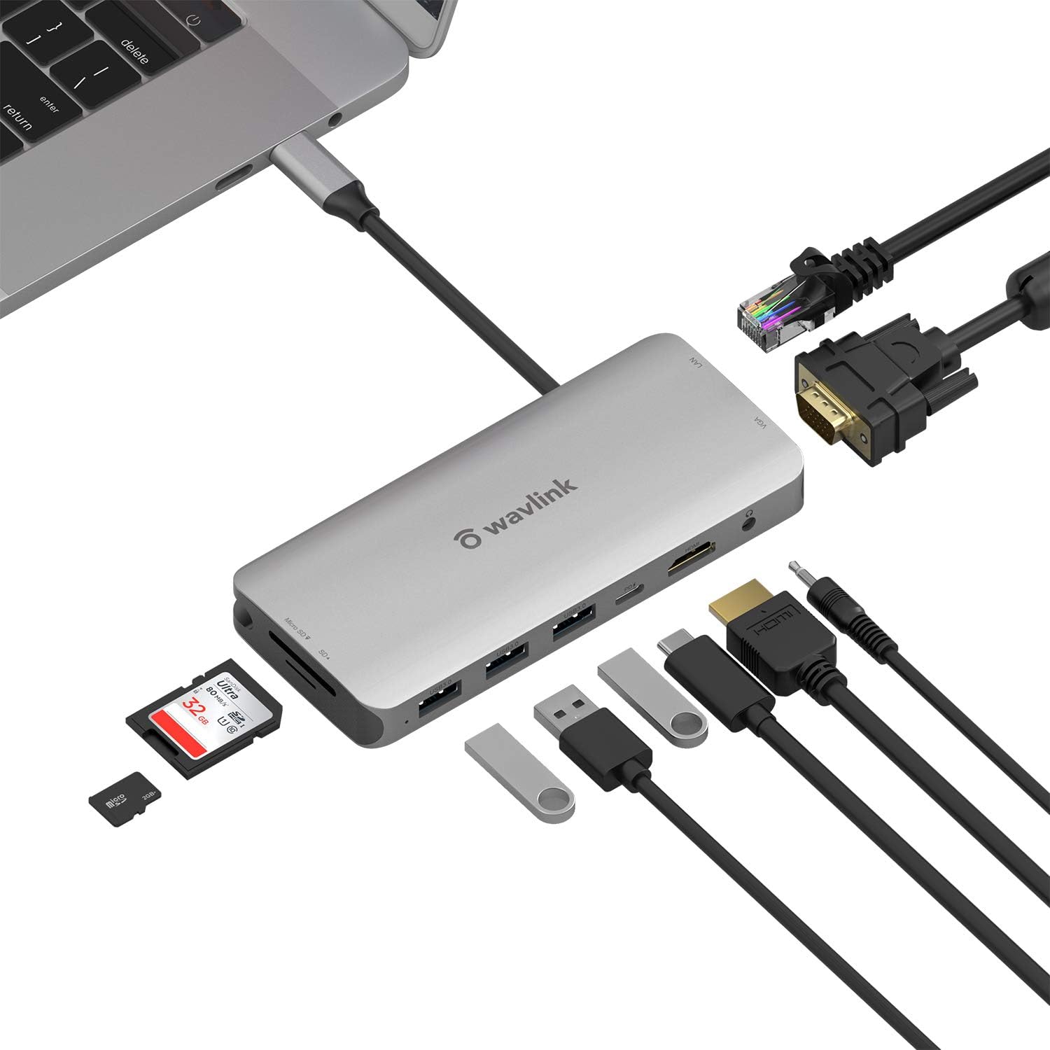 WAVLINK USB C Hub, 5-in-1 Type C Adapter Mini Docking Station for Windows & Mac, with 4 USB 3.0 Ports, 65W Power Supply for iPad Pro/MacBook/Type C Devices, Support OTG Functionality