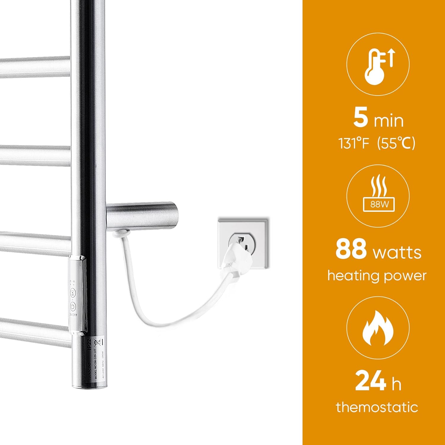 REECOO Towel Warmer Wall Mounted Heated Towel Racks Stainless Steel 10 Bars for Bathroom