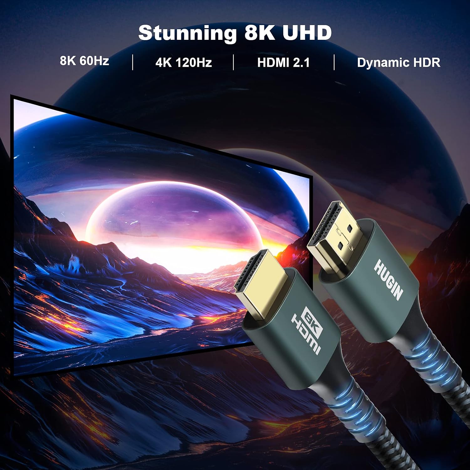 8K HDMI 2.1 Cable, 3FT (2 Pack) 48Gbps High Speed Durable Nylon Braided HDMI 2.1 Cord, 8K@60Hz 4K@120Hz Dynamic HDR eARC HDCP 2.2&2.3 with 24K Gold-Plated Connector for TV, Monitor, PC (3 Feet 2 Pack)