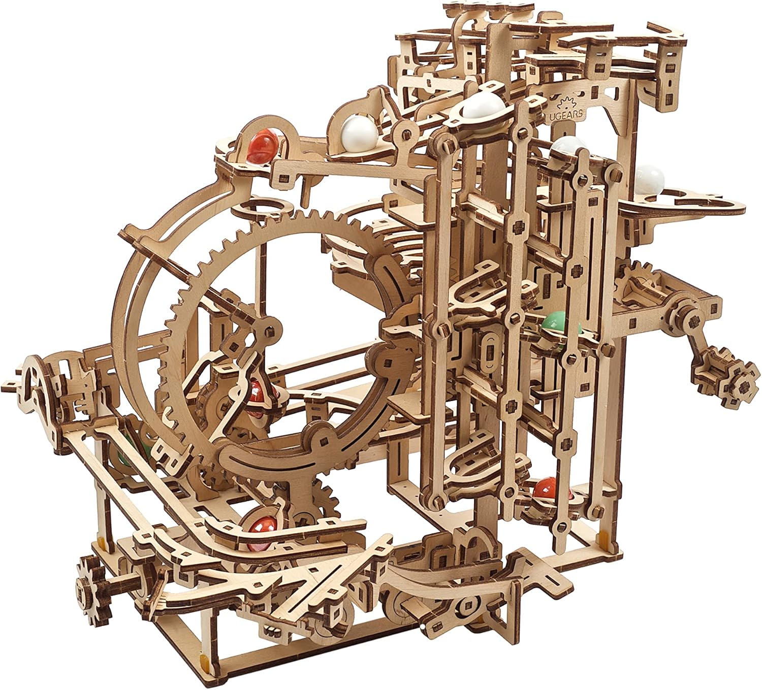 UGEARS Wooden Marble Run Kit - 3D Puzzle Wood Marble Run Stepped Hoist with 3-Stepped Lift Mechanism and 10 Marbles - Kinetic DIY Marble Run Wooden Puzzle - 3D Wooden Puzzles for Adults and Kids Pack of 2