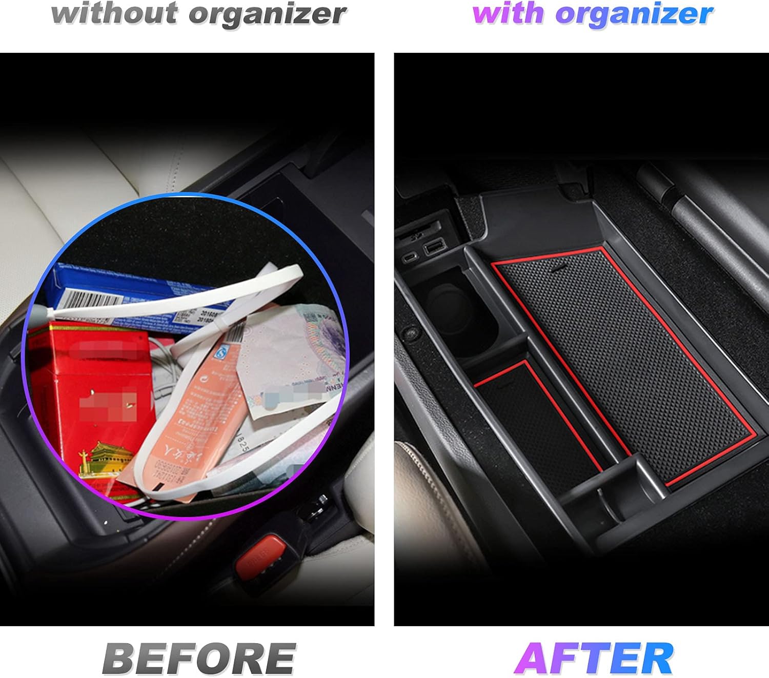 SXCY Center Console Organizer Tray Compatible with 2020 2021 Cadillac CT4 Interior Accessories Armrest Console Insert Box ABS Secondary Storage with Anti-Dust Mats